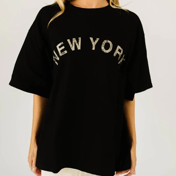 NWT Miou Muse Welcome to New York Tee T-Shirt Short Sleeve Black Size Small S - Picture 1 of 12